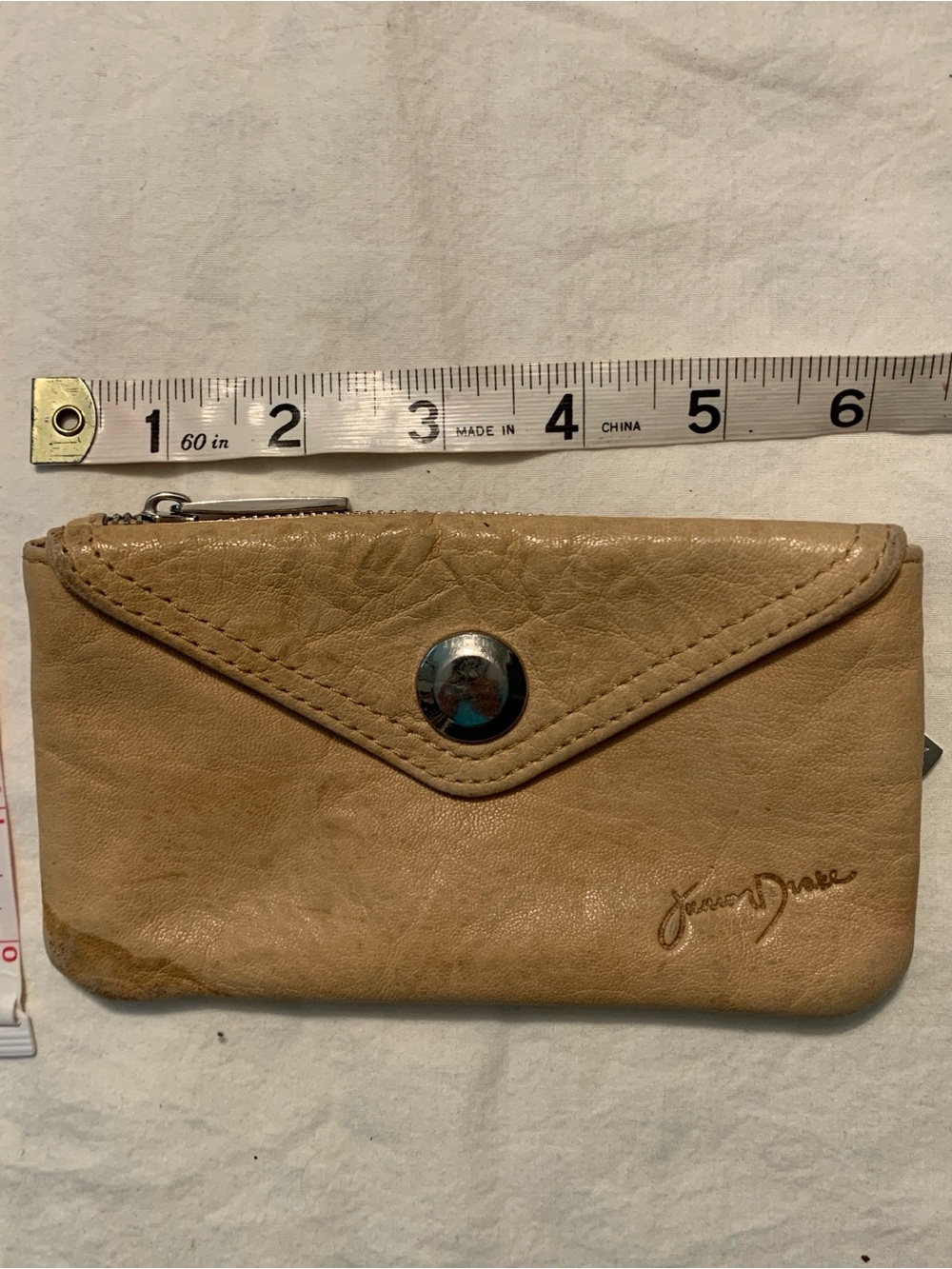 Junior Drake Tan Leather Envelope Wristlet with Silver Snap